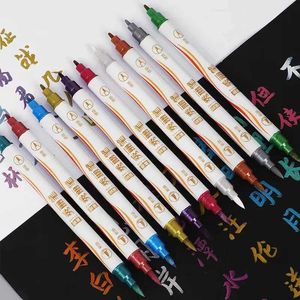 Marqueurs de stylos à brosse à aquarelle 10Colors Metal Calligraphie Pen Double Head Thin Brush Art Art Marking Pen Clip Book Craft Craft Craft Faire de la papeterie Supplies WX5.27