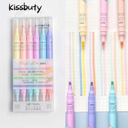 Marqueurs de stylos à brosse à aquarelle Kissbuty 6pcs / ensemble Ensemble de stylos de surligneur Double têtes Kawaii Fluorescente scolaire Fournitures de marquage WX5.27