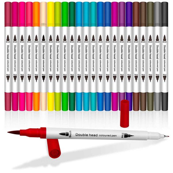 Aquarelle Double Pointe Brosse Art Marqueurs Stylos pour Enfants Adultes Livres De Coloriage Dessin Planificateur Calendrier 24 Couleurs 1 ~ 2 mm 0.4mm P230427