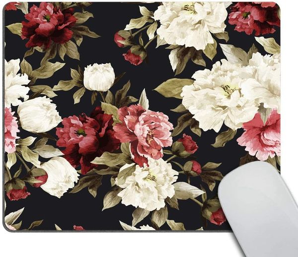 Aquarelle Floral avec Roses Tapis De Souris Tapis De Souris Personnalisé Rectangle Personnalisé Tapis De Souris En Caoutchouc Antidérapant 9.5x7.9 Pouces