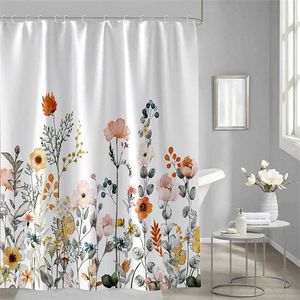 Aquarelle fleur salle de bain rideau flore imprimé rideau de douche imperméable polyester tissu rideau de bain pour salle de bain décor à la maison 211116