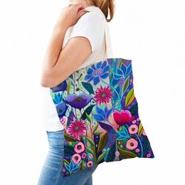 Aquarelle Fr Femmes Casual Shop Sacs des deux côtés Carto Floral Shopper Sac réutilisable toile pliable Lady fourre-tout sacs à main m1gS #