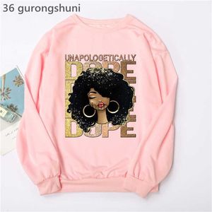 Waterverf gouden unapologisch grafische print hoodies vrouwen/meisjes mode Afrikaans zwart meisje magie sweatshirt femme jumper hkd230725