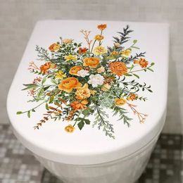 Autocollant Mural en forme de feuilles de plantes vertes, aquarelle, pour salle de bains, toilettes, WC, auto-adhésif, embellir la fleur, décoration de la maison, 240306