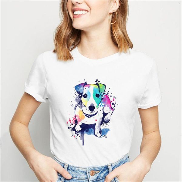 Aquarelle Jack Russell T-shirt Terrier Animal Print T-shirt Femme Harajuku Graphic Dog Lovers Funny