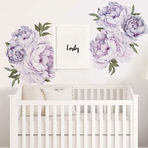 Autocollants muraux aquarelle lilas pivoine Rose fleurs, décoration de la maison, sparadrap muraux de salon chambre à coucher, décor d'album de chambre de fille en Pvc