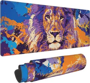 Tapis de souris de jeu Lion aquarelle XL Base en caoutchouc antidérapant Tapis de souris Bords cousus Tapis de bureau étendu Grand tapis de souris 31,5 x 11,8 pouces