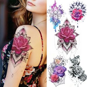 Tatuajes Temporales de flor de loto de acuarela, joyería falsa, tatuaje de rosa de belleza 3D, arte corporal Sexy, pintura para brazo, pegatina de tatuaje para mujer