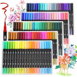 Stylos aquarelle 100 couleurs Art Manga Set Dual Tip Brush surligneurs Marqueurs Fine Point Enfants Artiste Dessin Peintures Gute choses P230427