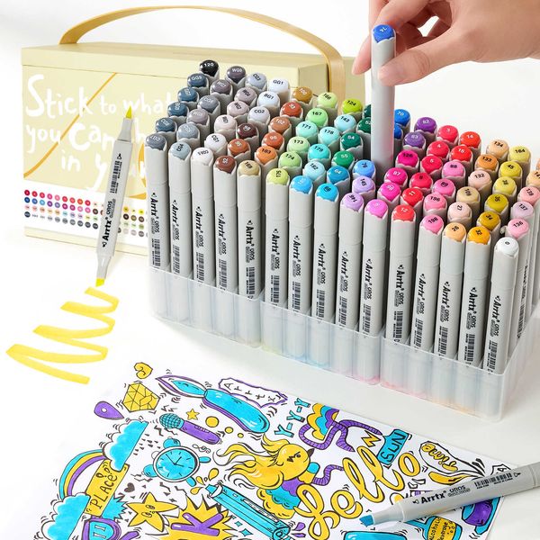 Stylos aquarelle Arrtx OROS 80/90 couleurs marqueurs à alcool pointe pinceau stylo marqueur avec boîte d'emballage portable pour artistes et enfants débutants P230427