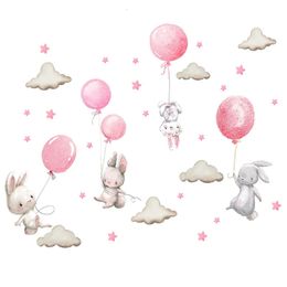 Aquarelle Ballon rose Bunny Cloud Wall Stickers For Kids Room Baby Nursery Decoration décoration Boy and Girls Cadeaux PVC 240429