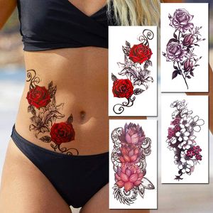 Aquarelle Rose fleur tatouage temporaire pour femmes enfants filles cerise faux tatouages autocollant Sexy Lotus henné étanche Tatoo taille