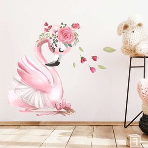 Aquarel zacht roze slapende zwaan muurstickers voor meisjeskamer babykamer slaapkamer decoratieve muurstickers bloemen muurschilderingen