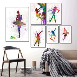 Waterverf sport canvas schilderijen jonge basketbalspeler posters en print muur kunstfoto's voor woonkamer decor cuadros
