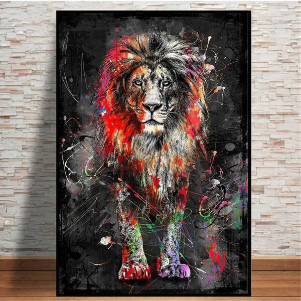 Aquarelle peinture murale graffiti lions toile affiches d'art animaux tigrés colorés abstraits décorer la pièce