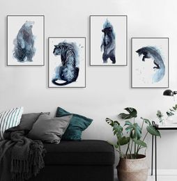 Aquarelle Animaux Sauvages Tigre Ours Renard Toile Grande Impression Affiche Mur Art Photo Moderne Salon Décor À La Maison Peintures No Frame8711624