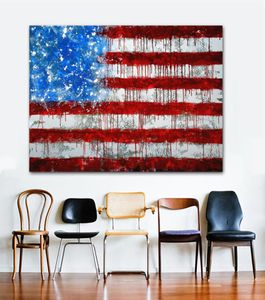 aquarelvolle abstracte dunne blauwe rode lijn usa vlag prints canvas schilderij poster home decor kunst aan de muur voor woonkamer4629876