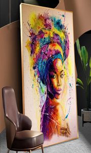 Aquarel Afrikaanse vrouw portret olieverfschilderij moderne muurkunst poster en prints grafische foto's kamerdecoratie6698707