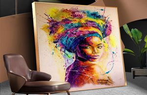 Portrait de femme africaine aquarelle, peinture à l'huile sur toile, affiche d'art mural moderne et imprimés, images graphiques, décoration de salle 2515154