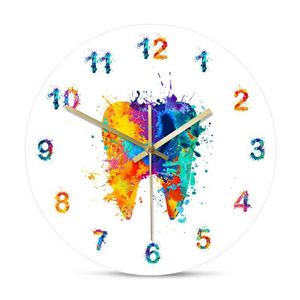 Aquarelle dent peinture impression horloge murale clinique mur Art Non coutil mur montre orthodontiste dentiste H0922