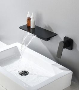 Robinet cascade mural noir mat, robinet de baignoire de salle de bains, grande étagère plate-forme mélangeur d'eau de lavabo, qualité Tap5593532