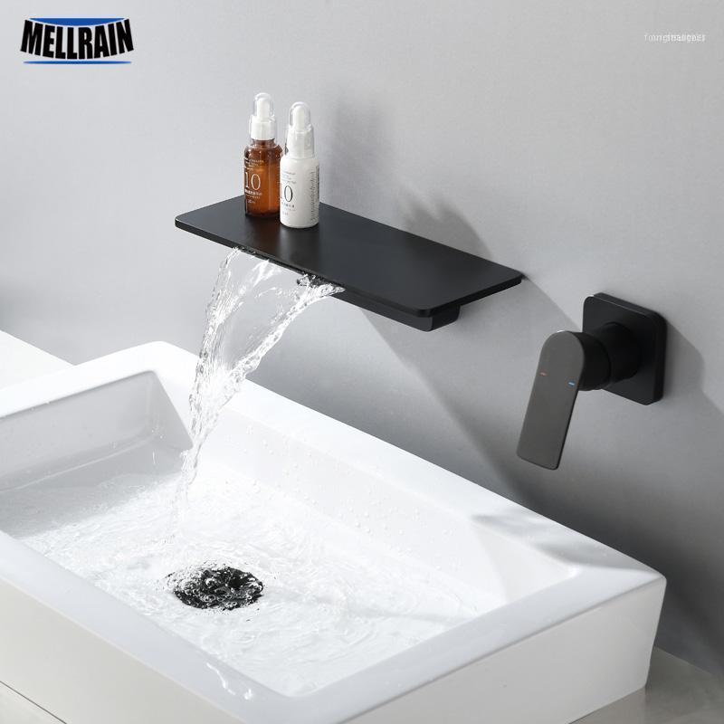 Waterval kraan Mat zwarte wand gemonteerd badkamer badkuip grote platform bassin water mixer kwaliteit tap11