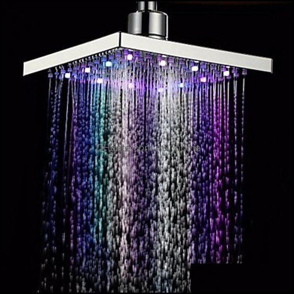 Cascade Led pomme de douche capteur de température 7 couleurs changement de lumière plafond carré pomme de douche accessoires de salle de bain livraison directe 202