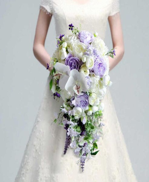 Cascade violet fleurs de mariage Bouquets de mariée pivoine artificielle Bouquets de mariage Rose accessoires de fête en cascade tenant la fleur X07268324602