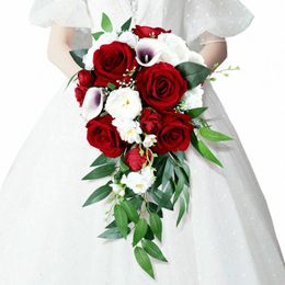 waterval stijl rozen bruiloft boeket simulati frs cascading rode buque de noiva para casamento v4dr#