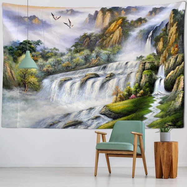 cascade tapisseries forêt tapisserie peinture paysage mur suspendu tarfing salon décoration décoration esthétique home art décoration r0411