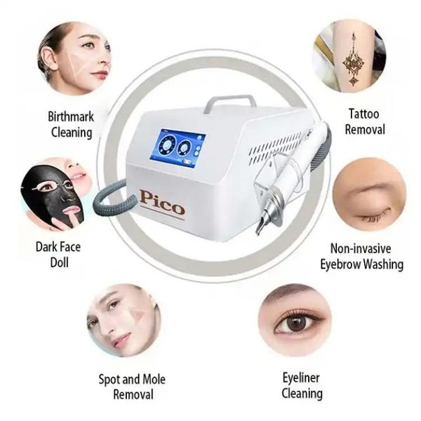 Laser picoseconde portable non invasif sans eau Nd Yag Carbon Laser Tattoo Pigmentation Removal Carbon Pico Second 1064 755 532nm Black Doll Tattoo Removal