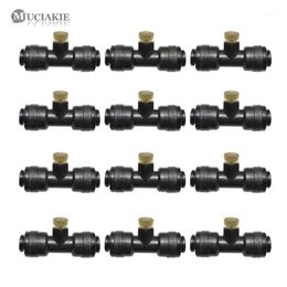 Wateringsapparatuur 1/4 '' buis OD Lage druk 6 mm Water T -stuk connector met messing misting mondstuk slip Lok Quick Connect 10/24 Mist