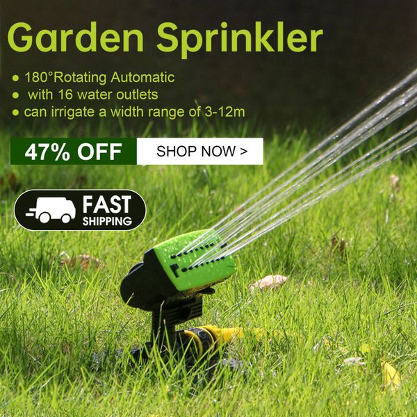 Équipements d'arrosage Arroseur de jardin 16 trous Système d'irrigation automatique rotatif à 180 ° Pelouse extérieure Patio Cour Pulvérisateur d'eau 230721