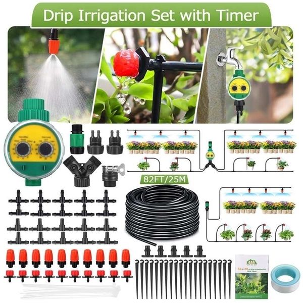 Équipements d'arrosage 25M Kit de plantes Système de jardin intelligent Minuterie automatique Irrigation goutte à goutte avec buse réglable 220930