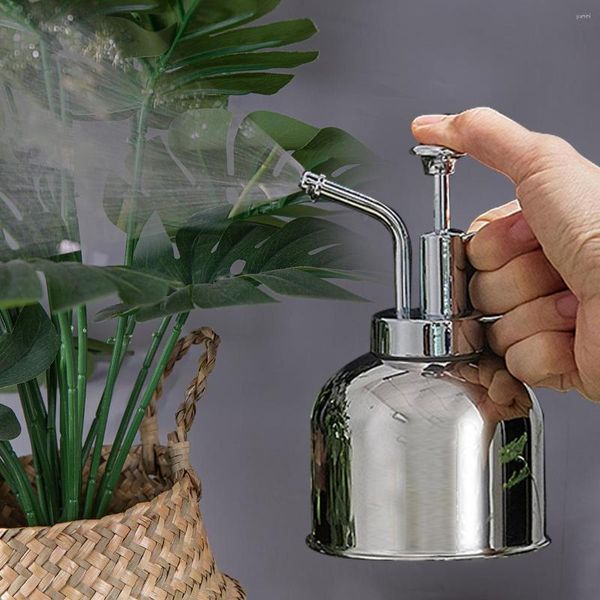 Equipos de riego 304 Acero inoxidable Flor Spray Hervidor Presión de mano Aspersor Plata Metal Hogar Pequeñas herramientas de jardín