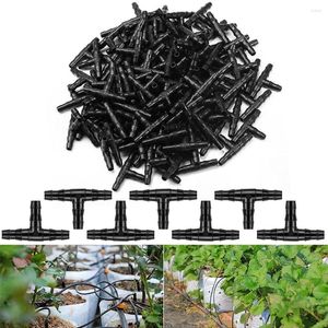 Équipements d'arrosage 50/100/200 pièces connecteur en T barbelé en plastique pour tuyau 4/7mm Micro joint de pulvérisation outil de systèmes d'irrigation de pelouse de jardin extérieur