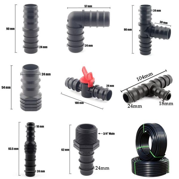 Equipos de riego 5 unids 25 mm PE Conector de tubería Juntas de manguera de jardín Igual Tee Codo Conectores rectos Accesorios de riego agrícola