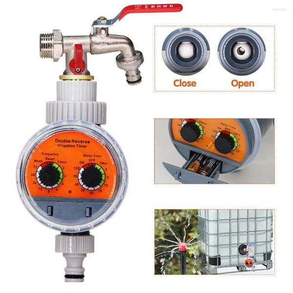 Equipos de riego Temporizador de válvula de bola Controlador electrónico LCD automático con adaptador de tanque de agua para irrigador de manguera de invernadero de jardín