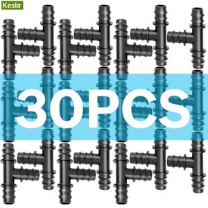 Equipos de riego KESLA 30 unids Irrigación por goteo Tee Adaptador de conector de ajuste de púas 3 vías 16 mm para 1/2 