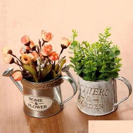 Bewateringsapparatuur Vintage Letters Gegraveerde Tuin Bonsai Plant Bloem Ijzeren Kan Pot Ketel Gereedschap Decor265K Drop Delivery Thuis Patio Dhtpz