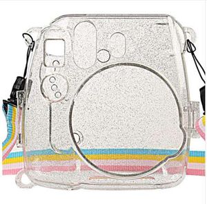 Bolsa de cámara Waterlowrie, funda protectora de plástico transparente brillante para Fujifilm Fuji Instax Mini 9 8 8+ Instant con correa