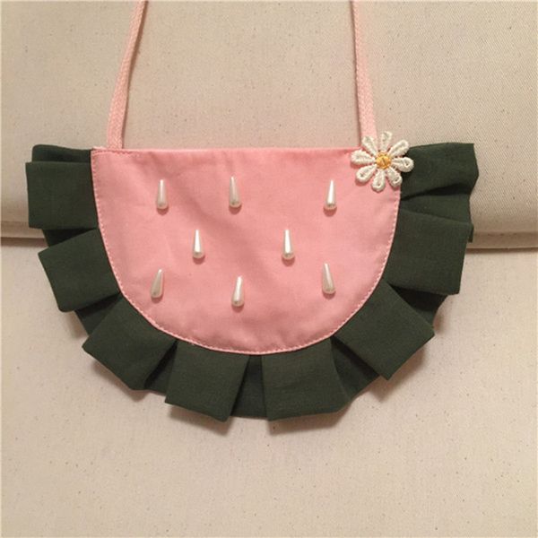 Monedero con diseño de sandía, bolso encantador para niños, 10 unids/lote, bolso de algodón, gran oferta, bolso medio redondo, monedero suave de tamaño pequeño para bebé