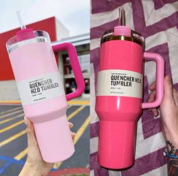 Watermeloen Moonshine Comso PINK Flamingo Parade 40oz Quencher H2.0 Koffiemokken Cups reisauto cup RVS Tumblers Cups met siliconen handvat US Stock 0129