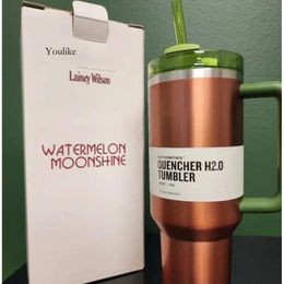 Watermelon Moonshine H2.0 40Oz Stainless Steel Tumblers Cups With Silicone Handle Lid Straw Travel Car Mugs Keep Drinking Cold Water Bottles Gg0429 0429