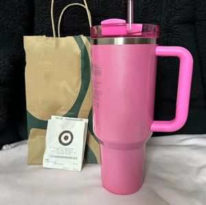 US Stock co-marquée rose Flamingo H2.0 40oz en acier inoxydable gobelers tasses avec manche en silicone couvercle de voyage de voyage de voyage