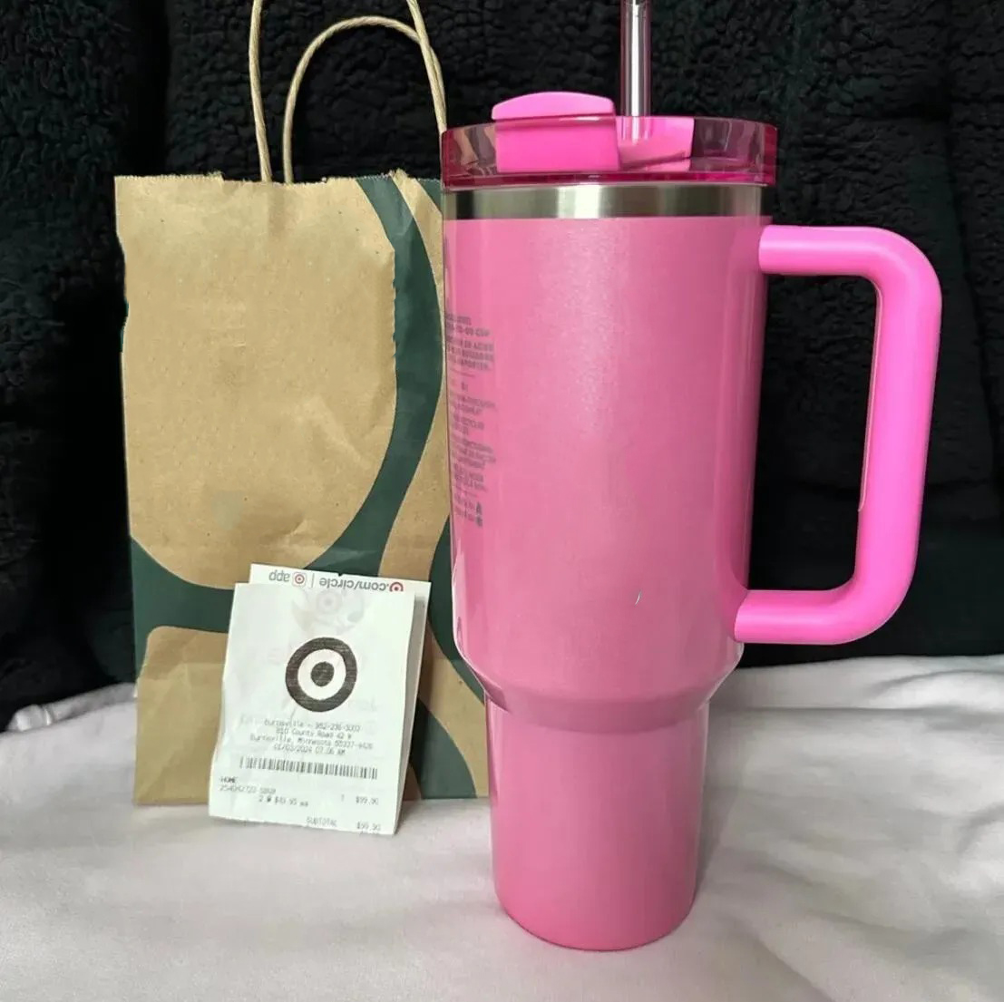 US Stock Co-Branded pink Flamingo H2.0 40oz Stainless Steel Tumblers Cups with Silicone handle Lid Straw Travel Car mugs Cosmo Pink Water Bottles