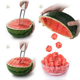 Watermeloen Slicer Cutter Rvs Watermeloen Snijden Artefact Mes Creatieve Fruitsalade Cutter Keuken Gadget MJ0593