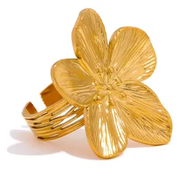 Waterdichte 14k geel gouden bloem grote open ring voor dames trendy fashion party zomer statement sieraden