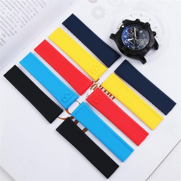 Étanche 22mm Caoutchouc Silicone Montre Bande Pour Breitling Avenger Série Montres Bracelet Bracelet Homme Mode Bracelet Noir Bleu Y303O