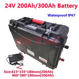 Batterie au Lithium étanche 24V 200AH 300AH BMS 100A batterie li-ion pour 2500W 2000W RV EV scooter voiturette de golf solaire UPS + chargeur 20A